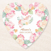 Unicorne rose Jaune Floral Baby shower Coeur
