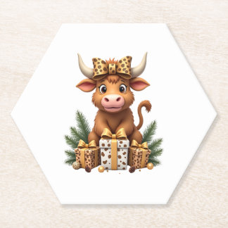 Dessous-de-verre En Papier Vache des Highlands Mignonne Noël Santa Vache des