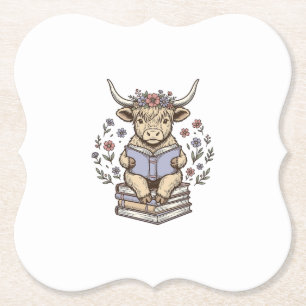 Dessous-de-verre En Papier Vache Florale de Lecture Mignonne Pile de Livres D