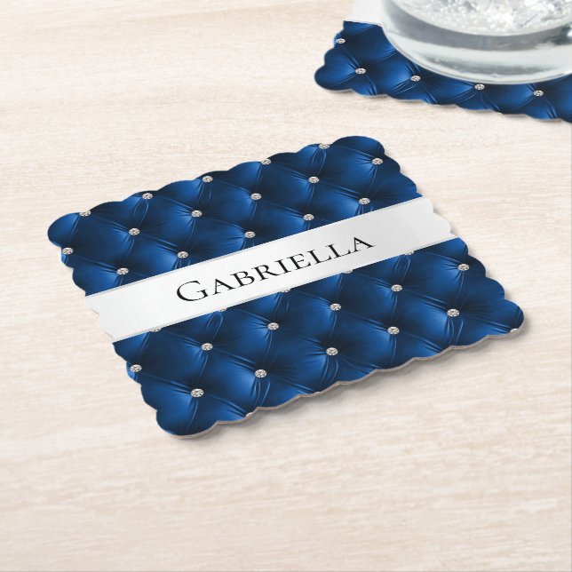 Dessous-de-verre En Papier Velours Luxe Glam Bleu Faux (Incliné)