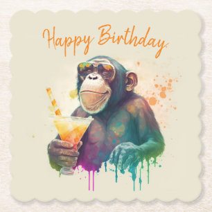 Dessous-de-verre En Papier Vibes d'été Singe - Anniversaire