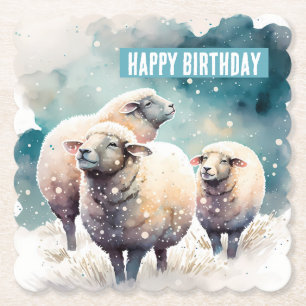 Dessous-de-verre En Papier Vibes d'hiver Mouton - Fête d'anniversaire -