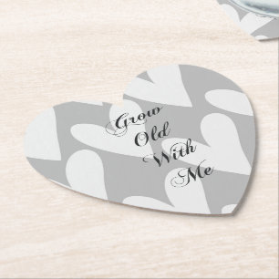 Dessous-de-verre En Papier Vieillir avec moi amour gris coeurs blancs