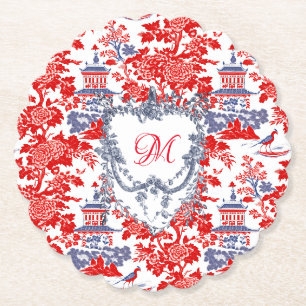 Dessous-de-verre En Papier Vintage Chinoiserie Delft French Blue monogramme