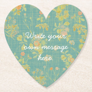 Dessous-de-verre En Papier Vintage Ressort Turquoise Floral Texte personnali