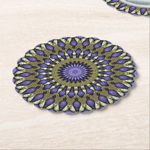 Dessous-de-verre En Papier Violet noir violet Faux or Mandala Motif