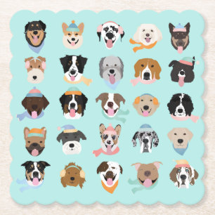Dessous-de-verre En Papier Visages de chiens d'hiver