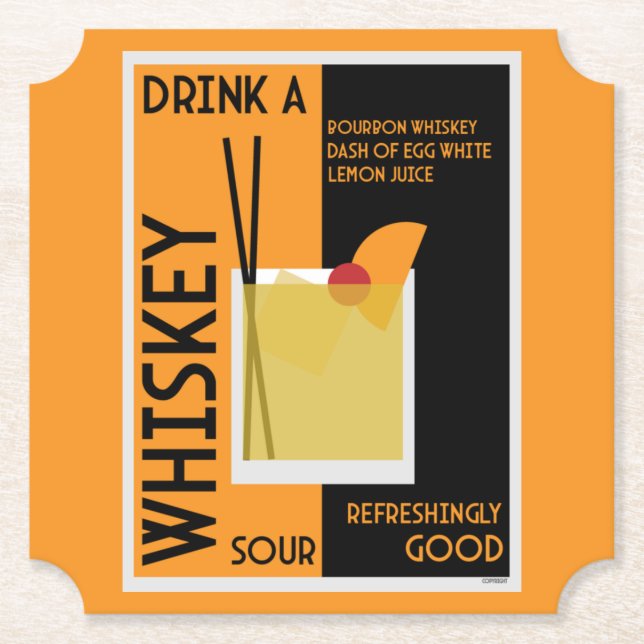 Dessous-de-verre En Papier Whiskey Sour Cocktail (Devant)