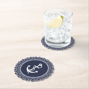 Dessous-de-verre En Papier White Circle Mandala & Boat Ancre