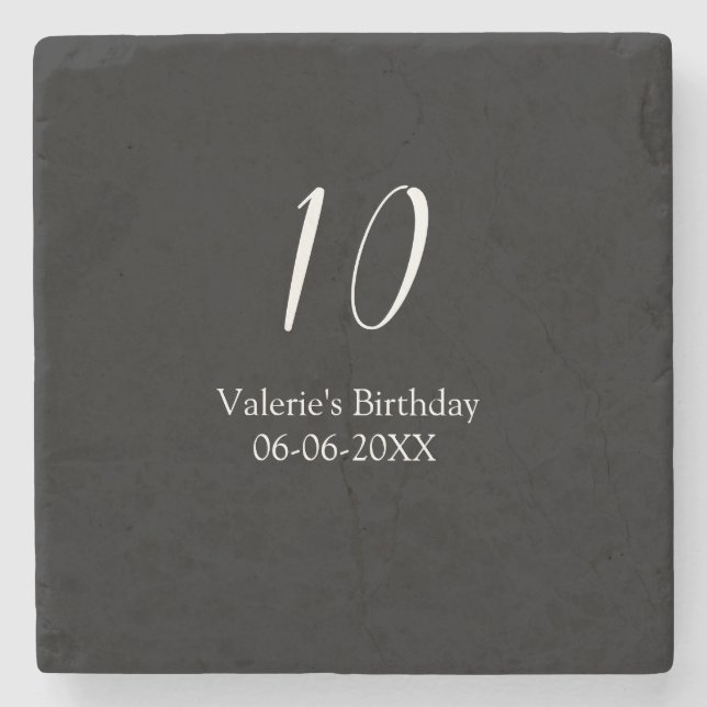 Dessous-de-verre En Pierre 10th birthday white black name date calligraphy  (Devant)