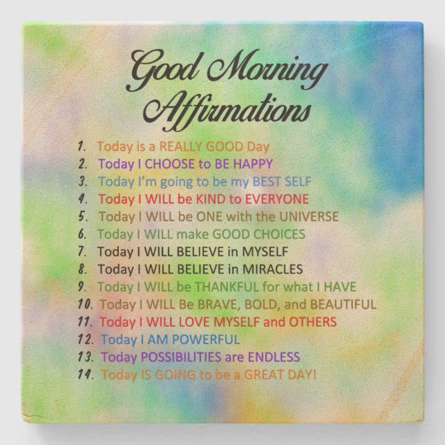 Dessous-de-verre En Pierre 14 Affirmations du bon matin (Devant)
