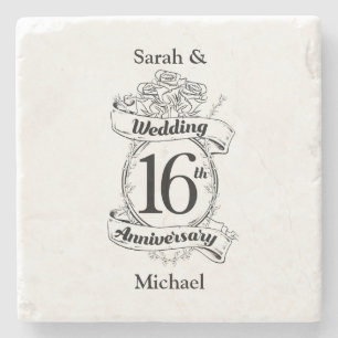 Dessous-de-verre En Pierre 16e anniversaire du Mariage Roses noires et blanch