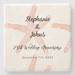 Dessous-de-verre En Pierre 25e anniversaire du Mariage Starfish Nom personnal