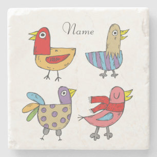 Dessous-de-verre En Pierre 4 Oiseaux amusants Thunder_Cove