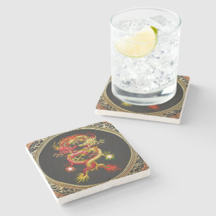 Dessous-de-verre En Pierre [500] Dragons rouges et jaunes
