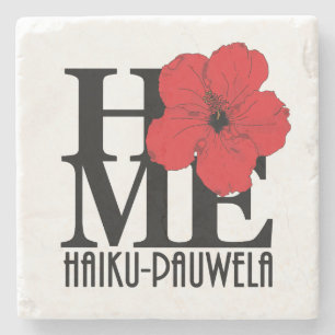 Dessous-de-verre En Pierre ACCUEIL Hibiscus rouge Haiku-Pauwela