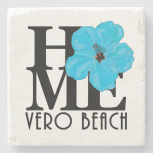Dessous-de-verre En Pierre ACCUEIL Plage Vero Hibiscus bleu