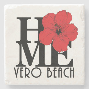 Dessous-de-verre En Pierre ACCUEIL Plage Vero Hibiscus rouge
