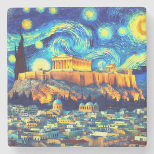 Dessous-de-verre En Pierre Acropole nocturne étoilée Athènes Grèce