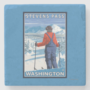 Dessous-de-verre En Pierre Admirer de skieur - passage de Stevens, Washington