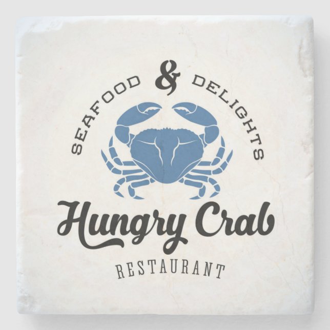 Dessous-de-verre En Pierre Affiche affamée de restaurant de crabe (Devant)