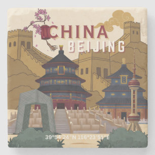 Dessous-de-verre En Pierre Affiche de voyage Pékin Chine Illustration Vinta