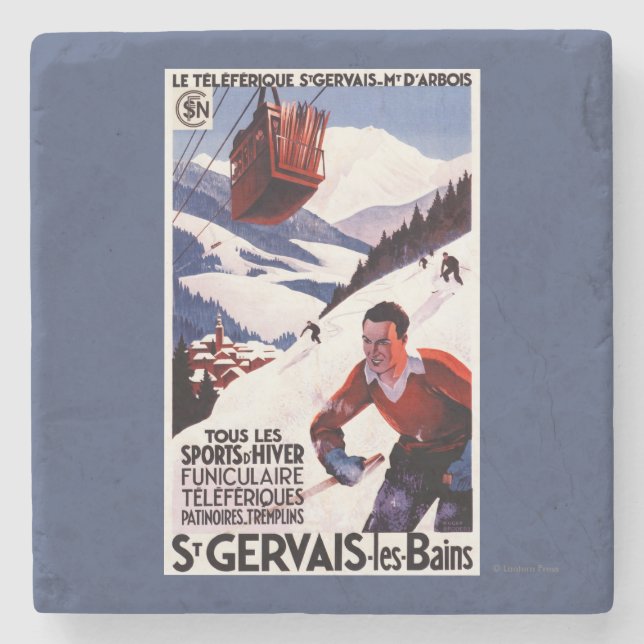 Dessous-de-verre En Pierre Affiche ferroviaire de promo de funiculaire de (Devant)