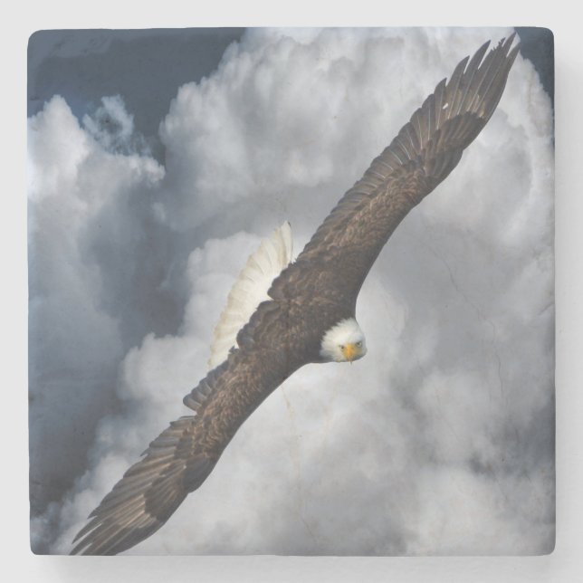 Dessous-de-verre En Pierre Aigle chauve et ciel nuageux (Devant)
