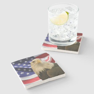 Dessous-de-verre En Pierre Aigle et drapeau américains