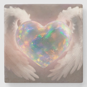 Dessous-de-verre En Pierre *~* Ailes d'ange cœur d'opale flashy AP78