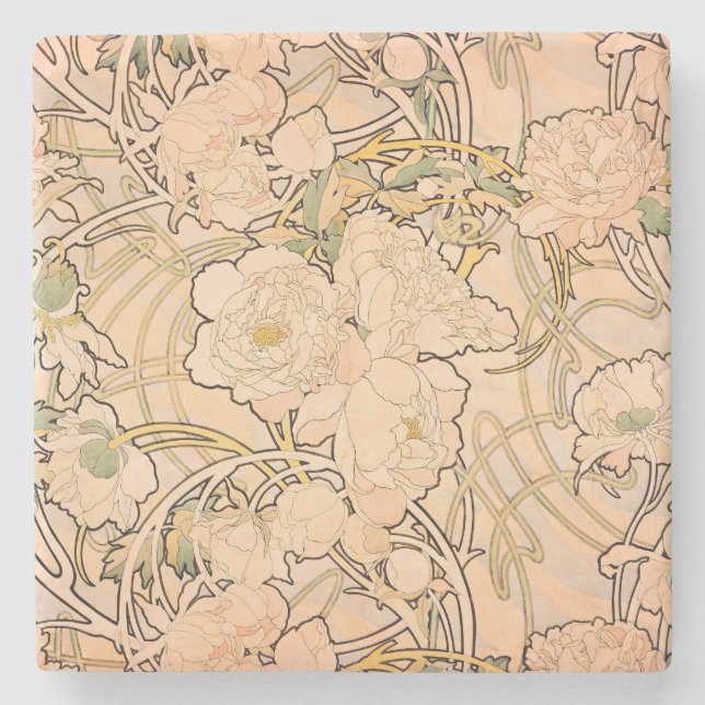 Dessous-de-verre En Pierre Alfonse Mucha Art Nouveau Peonies (Devant)