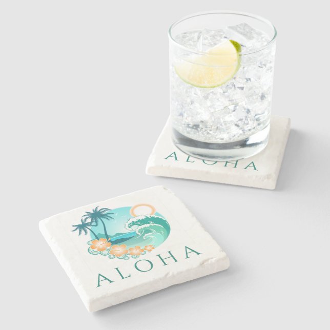Dessous-de-verre En Pierre Aloha Tropical (Côté)