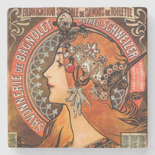 Dessous-de-verre En Pierre Alphone Mucha Belle Dame Art Nouveau