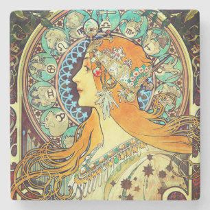 Dessous-de-verre En Pierre Alphonse Mucha Art Nouveau Zodiac