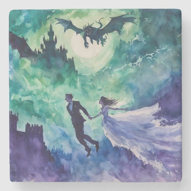 Dessous-de-verre En Pierre Amateurs de vol - Peinture aquarelle (Devant)