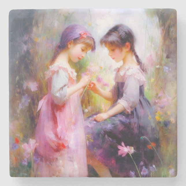 Dessous-de-verre En Pierre Amis et fleurs (Devant)