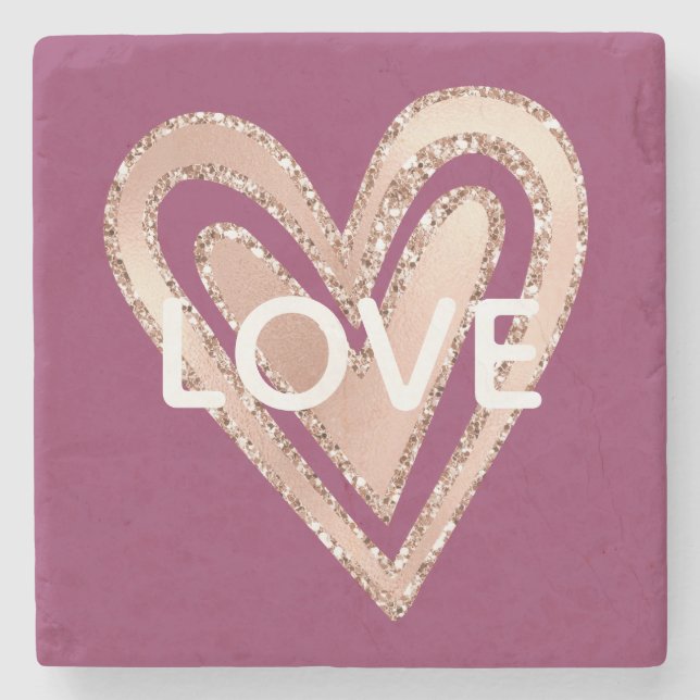 Dessous-de-verre En Pierre Amour Magenta Blush Coeur rose (Devant)