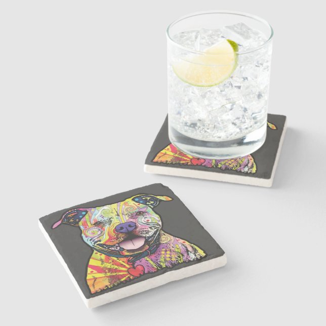 Dessous-de-verre En Pierre Amoureux des chiens v01 (Côté)