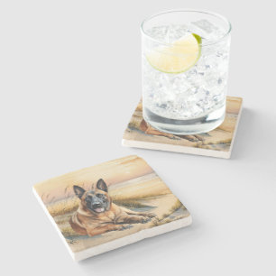 Dessous-de-verre En Pierre Amoureux du Malinois belge Plage de sable