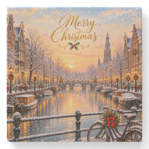 Amsterdam Noël Hiver Canal Carré Dessous de Verre