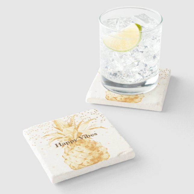 Dessous-de-verre En Pierre Ananas jaune or (Côté)