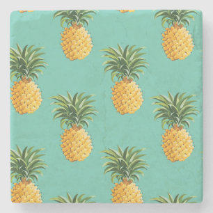 Dessous-de-verre En Pierre Ananas tropicaux sur Teal