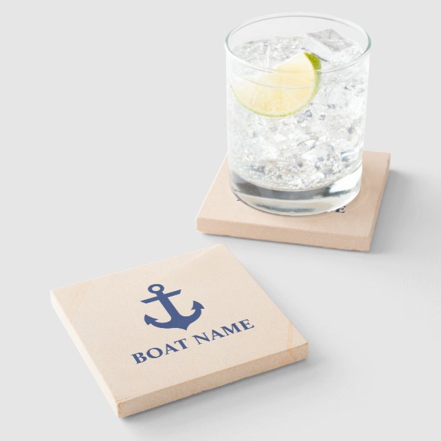 Dessous-de-verre En Pierre Ancre Nautical Boat Name (Côté)