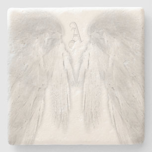 Dessous-de-verre En Pierre ANGEL WINGS Blanc Personnalisé Monogramme