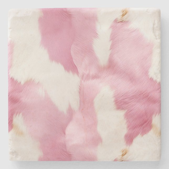 Dessous-de-verre En Pierre Animal de vache blanche rose (Devant)