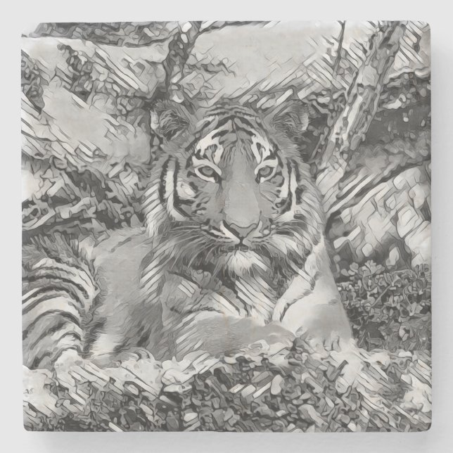 Dessous-de-verre En Pierre AnimalArtBW_Tiger_001 (Devant)