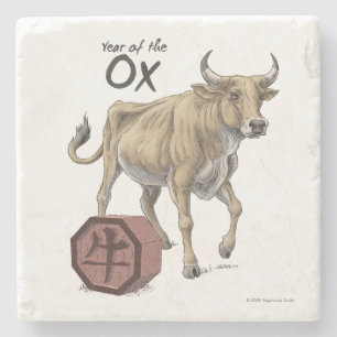 Dessous-de-verre En Pierre Année de l'art zodiaque chinois des Ox
