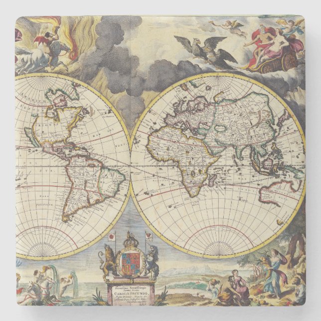Dessous-de-verre En Pierre Antique vieille carte inspirée (4) (Devant)