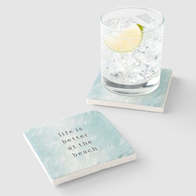 Dessous-de-verre En Pierre Aqua Bleu Océan Blanc (Côté)