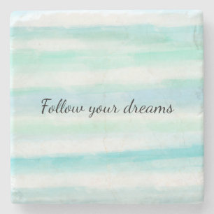 Dessous-de-verre En Pierre Aqua Mint Bleu Aquarelle Blancs